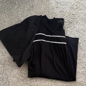 LOFT Black Short-Sleeve Top with White Trimmed Yoke